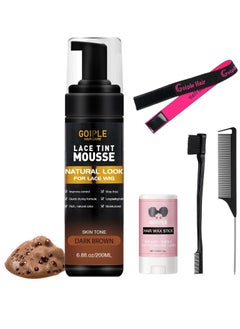 Goiple Lace Tint Melting Mousse for Women's Hair Wigs, Toupees, and Hairpieces - 6.8 fl oz Natural Finishing Color Tool Set (Dark Brown)  - Image 1