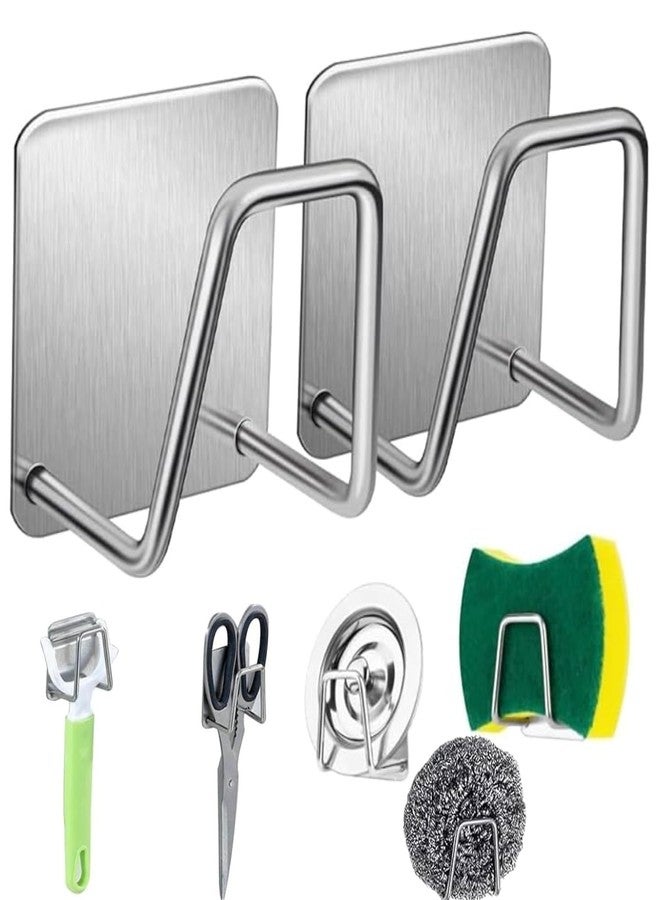 Japak Stainless Steel Adhesive Sponge Holder for Kitchen Sink (Pack of 2) | Rustproof & Waterproof Sink Caddy Organizer for Sponge, Scrubber & Brush | Strong Adhesive Kitchen Accessories Rack - Image 2