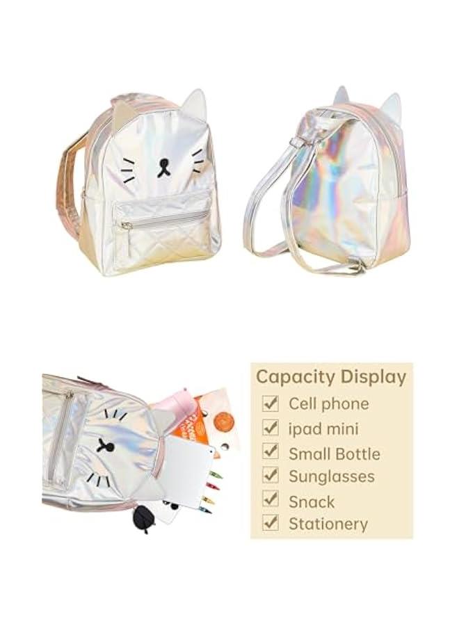 Women's Laser Holographic Backpack Cute Hologram Shoulder Bag Casual Daypack Purse  Birthday Gift,Silver Cat  - Image 2