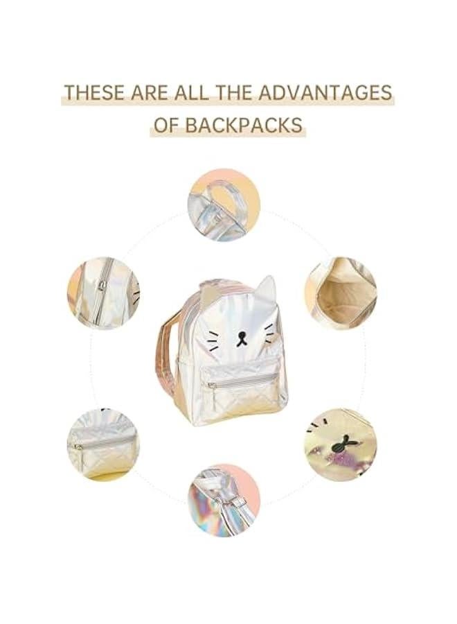 Women's Laser Holographic Backpack Cute Hologram Shoulder Bag Casual Daypack Purse  Birthday Gift,Silver Cat  - Image 3