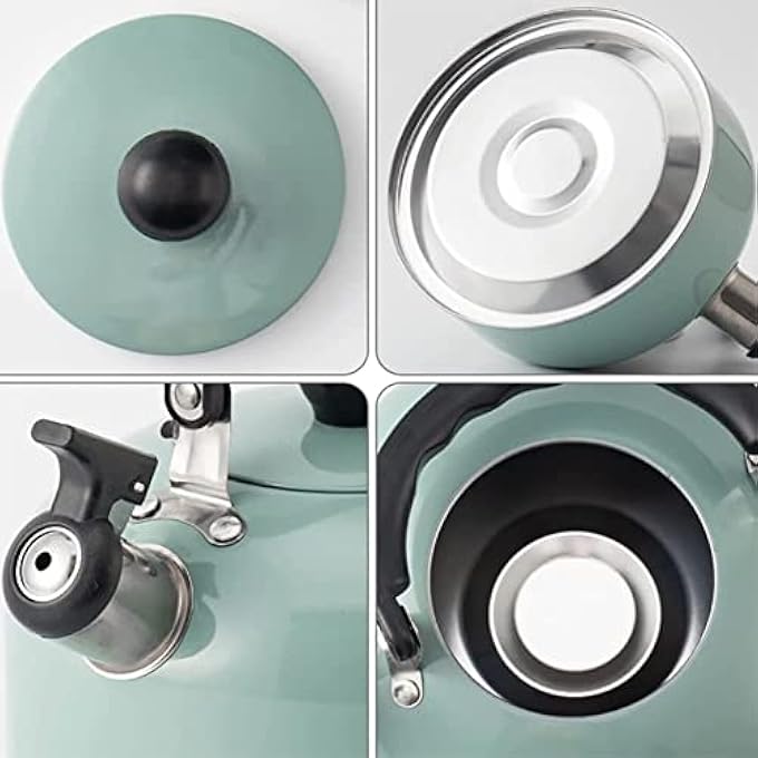 ريحني غلاية شاي سعة 3 لتر مصنوعة من الفولاذ المقاوم للصدأ بدرجة طعام، غلاية صفير بمقبض مريح، إبريق شاي عتيق أنيق بقاعدة مركبة - Image 2