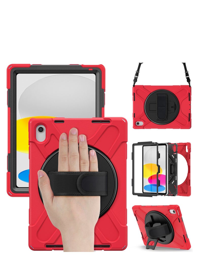 GULFLINK Full Body Cover with 360 Rotating Hand Strap & Shoulder Strap, Heavy Duty Shockproof Case for  ipad 10th 10.9 inch 2022（A2757/A2777）Red - Image 1