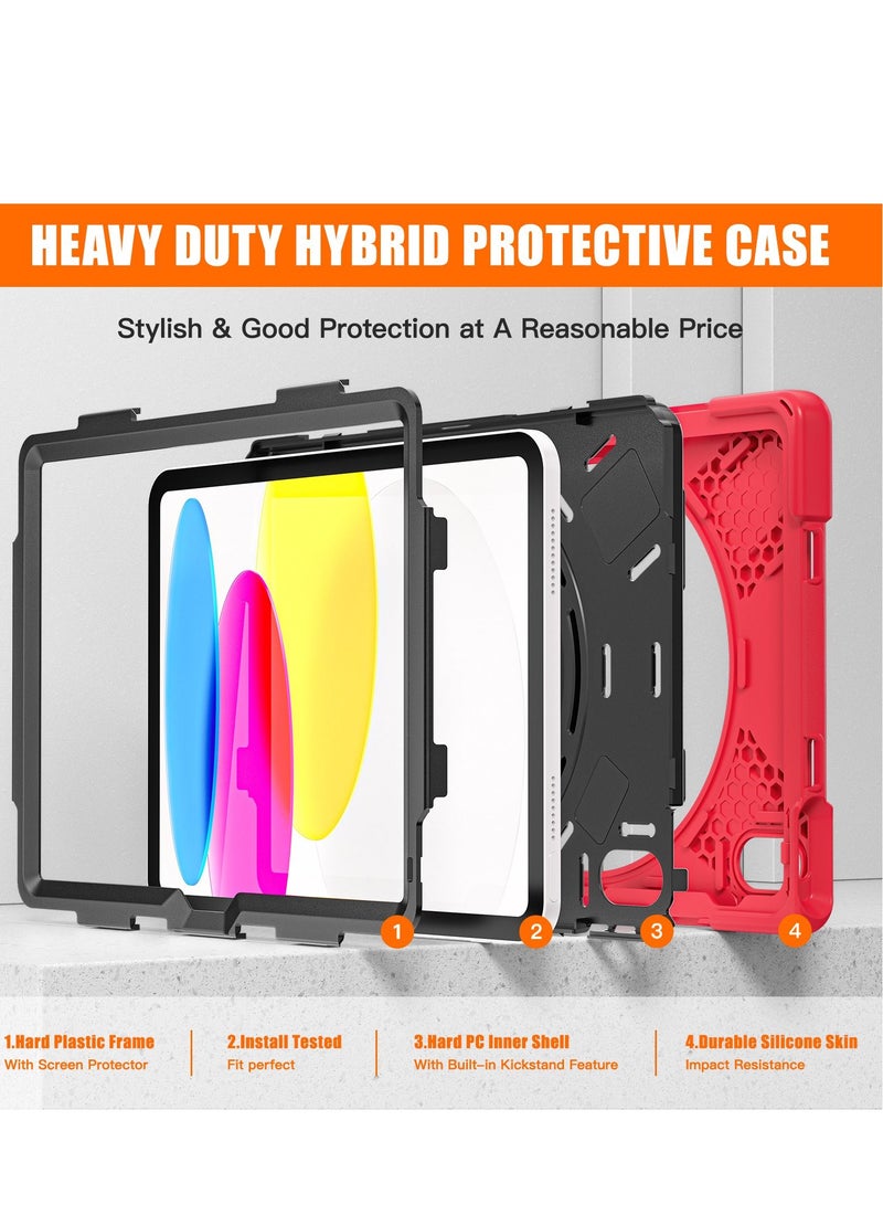 GULFLINK Full Body Cover with 360 Rotating Hand Strap & Shoulder Strap, Heavy Duty Shockproof Case for  ipad 10th 10.9 inch 2022（A2757/A2777）Red - Image 2