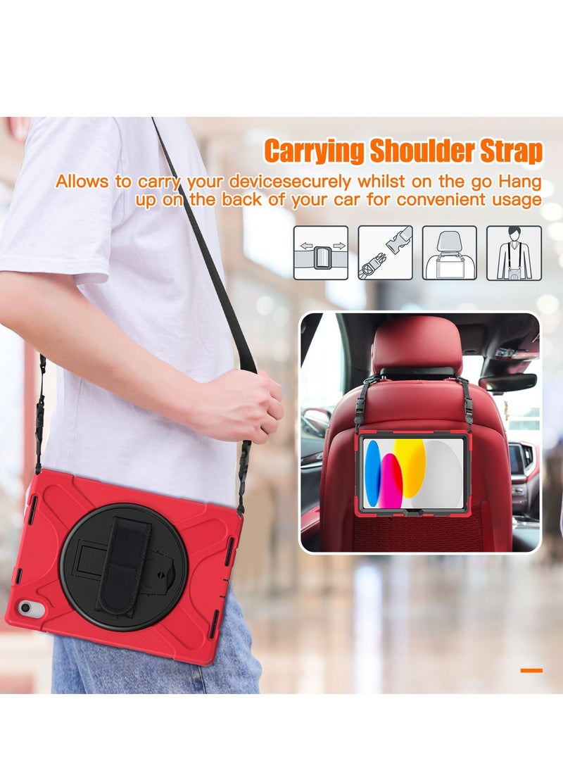 GULFLINK Full Body Cover with 360 Rotating Hand Strap & Shoulder Strap, Heavy Duty Shockproof Case for  ipad 10th 10.9 inch 2022（A2757/A2777）Red - Image 3