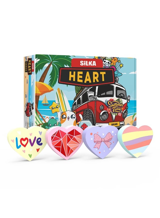 Silka Heart Eraser Set Cartoon Cute Shape School and Office Stationery School Supplies Box of 36 Pcs - Image 1