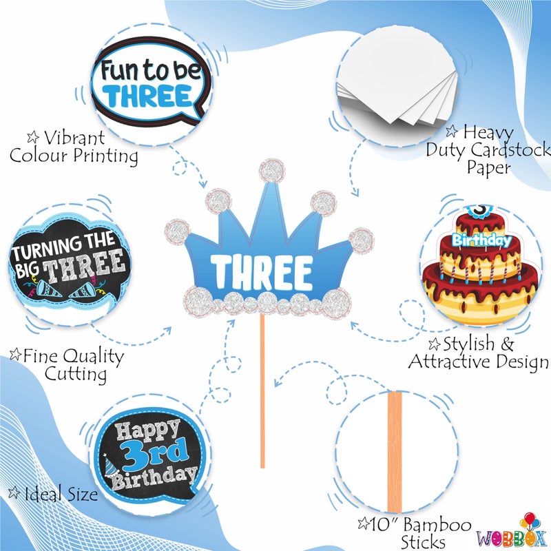 WOBBOX WOBBOX Third Birthday Photo Booth Party Props Blue for Baby Boy, 3rd Birthday Decorations for Boys, Kids Birthday Party Decoration Items - Image 4