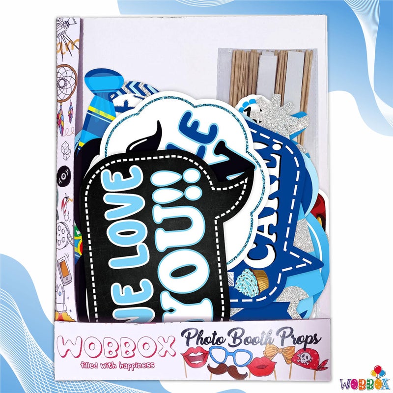 WOBBOX WOBBOX Third Birthday Photo Booth Party Props Blue for Baby Boy, 3rd Birthday Decorations for Boys, Kids Birthday Party Decoration Items - Image 3