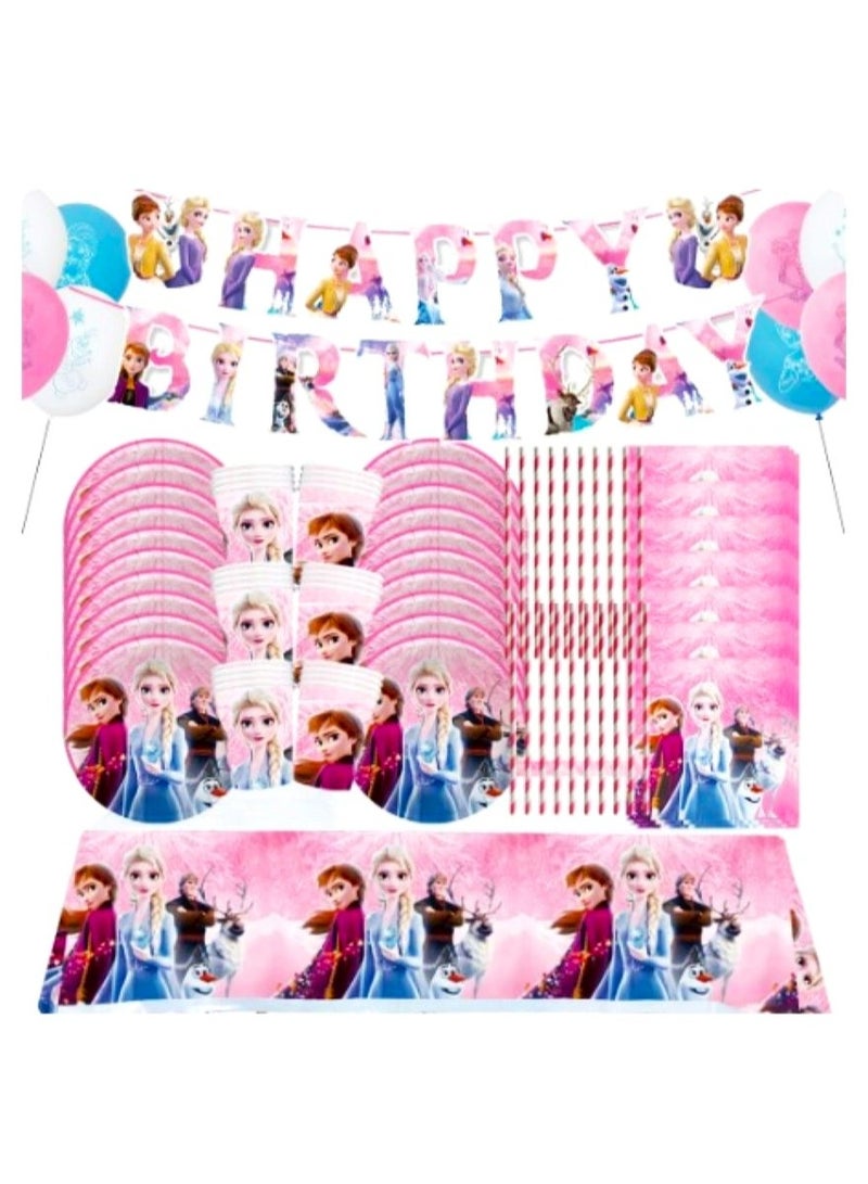 Tamona Frozen Birthday Decoration Pack, Girls Party Decoration, Birthday Party Amazing Elsa, Anna-Frozen New Party Tableware Set -150 Pieces - Image 1
