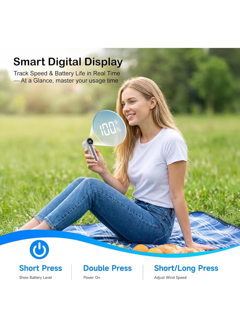 HandFan Portable Mini Turbo Fan, Personal Pocket Fan with 100 Adjustable Speeds, LED Display, 2000mAh Battery, Silver - Image 5
