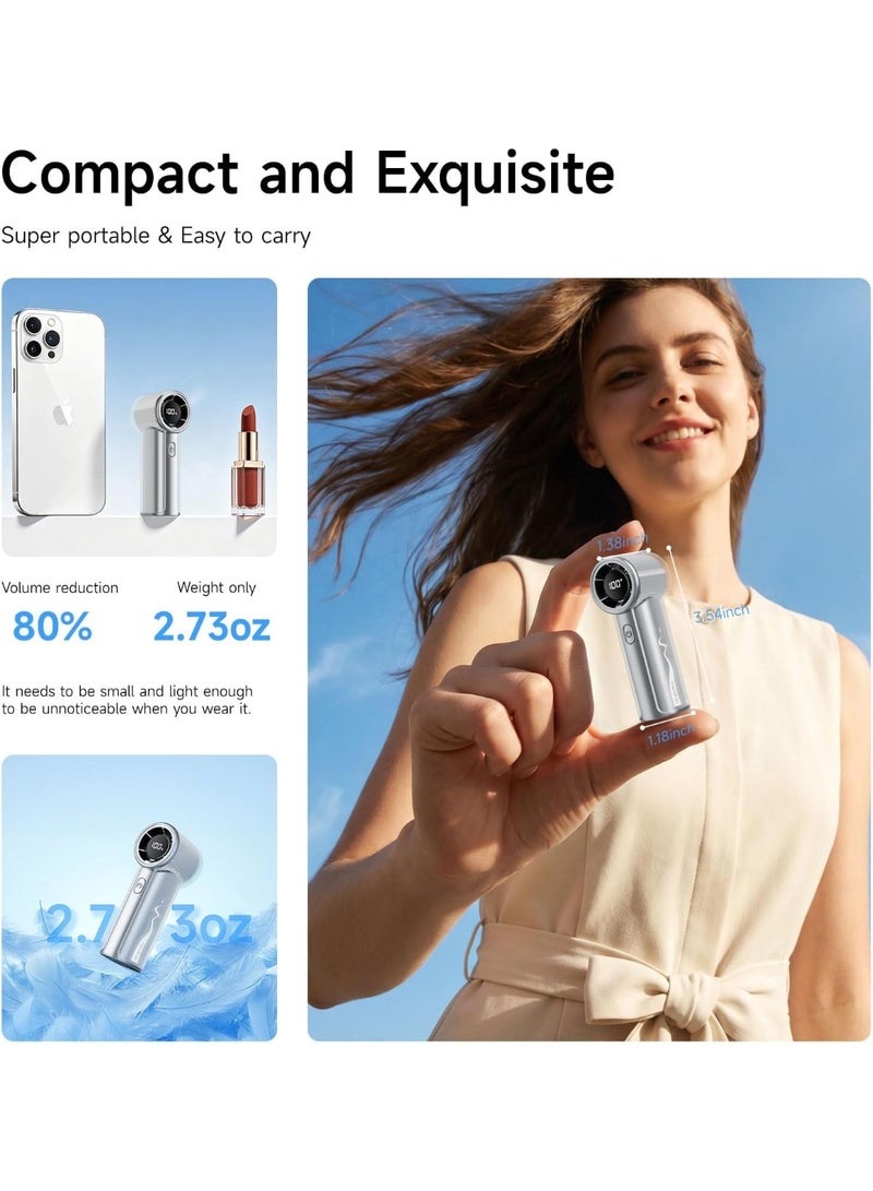 HandFan Portable Mini Turbo Fan, Personal Pocket Fan with 100 Adjustable Speeds, LED Display, 2000mAh Battery, Silver - Image 4