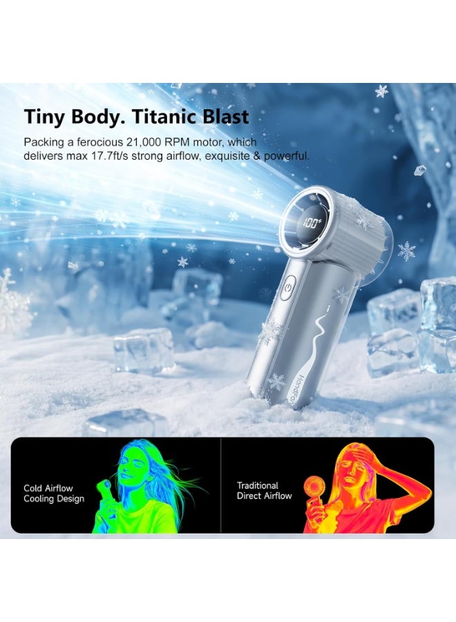 HandFan Portable Mini Turbo Fan, Personal Pocket Fan with 100 Adjustable Speeds, LED Display, 2000mAh Battery, Silver - Image 2