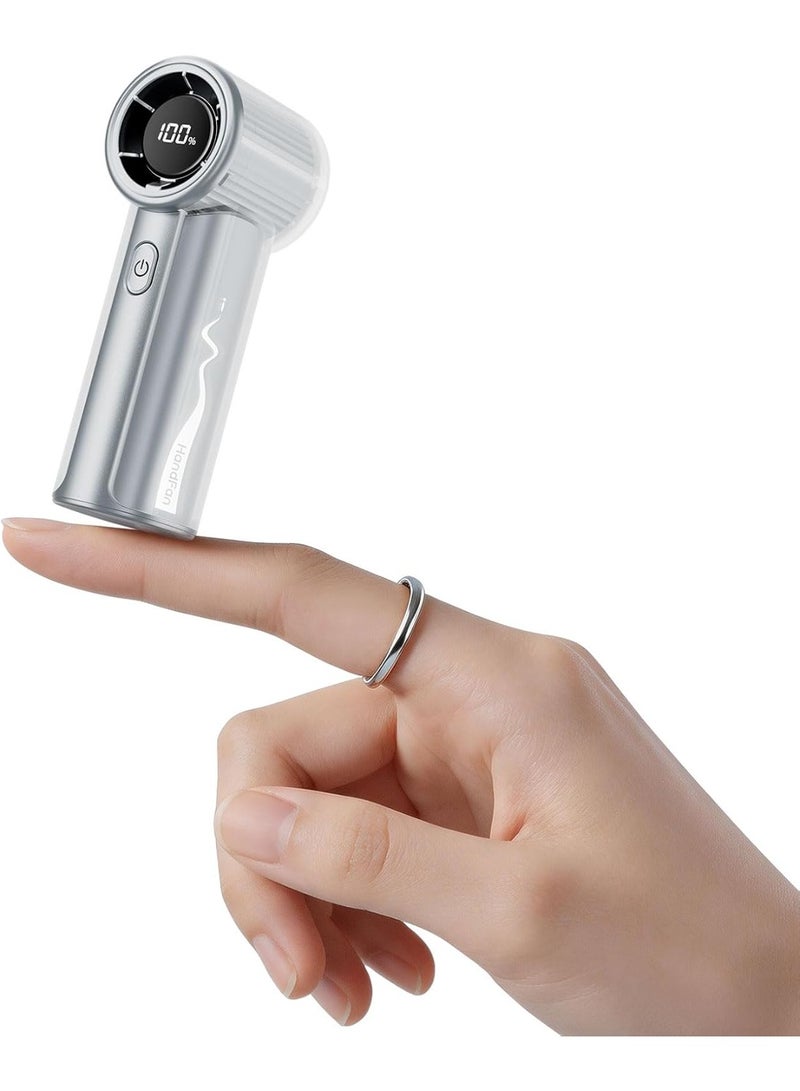 HandFan Portable Mini Turbo Fan, Personal Pocket Fan with 100 Adjustable Speeds, LED Display, 2000mAh Battery, Silver - Image 1