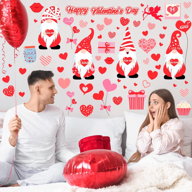 Eersida 115 Pcs Valentines Day Wall Decals Removable Gnome Wall Stickers Love Heart Pattern Cupid Valentines Day Decoration for Living Room Anniversary Party Home Decor - Image 3