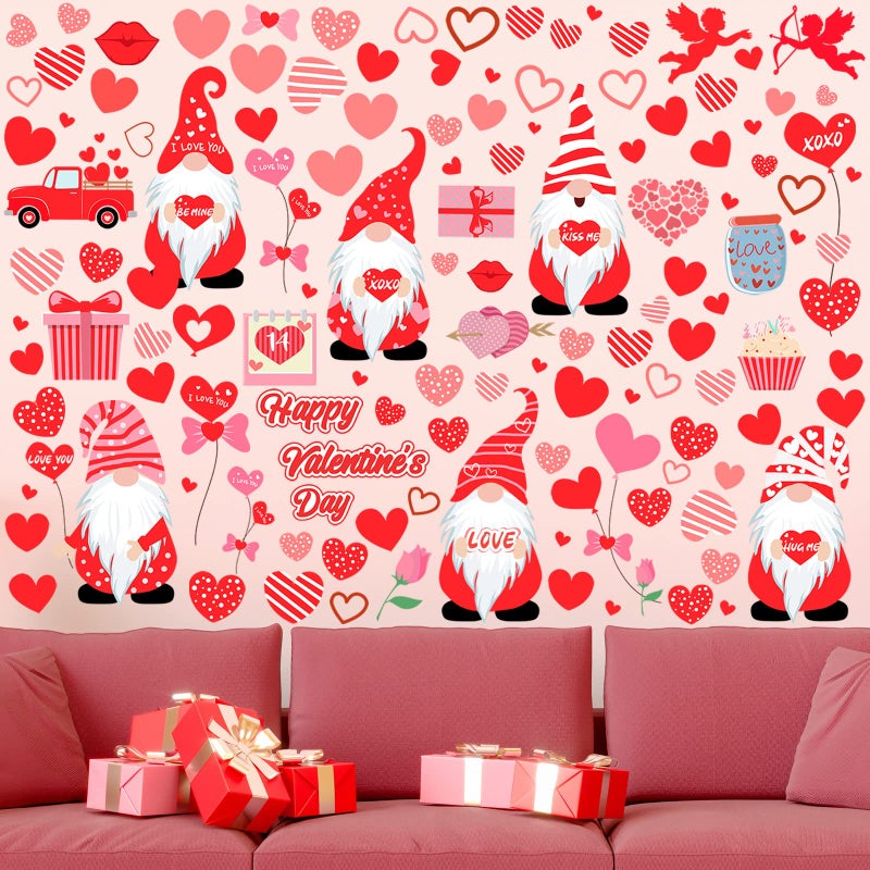 Eersida 115 Pcs Valentines Day Wall Decals Removable Gnome Wall Stickers Love Heart Pattern Cupid Valentines Day Decoration for Living Room Anniversary Party Home Decor - Image 1