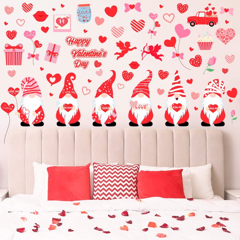 Eersida 115 Pcs Valentines Day Wall Decals Removable Gnome Wall Stickers Love Heart Pattern Cupid Valentines Day Decoration for Living Room Anniversary Party Home Decor - Image 5