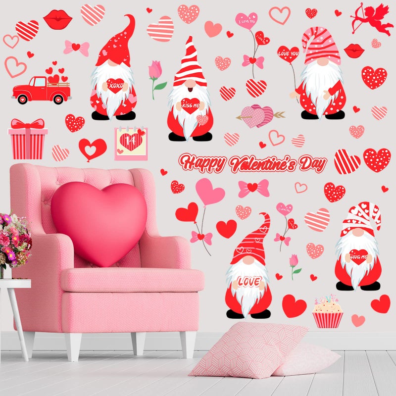 Eersida 115 Pcs Valentines Day Wall Decals Removable Gnome Wall Stickers Love Heart Pattern Cupid Valentines Day Decoration for Living Room Anniversary Party Home Decor - Image 4