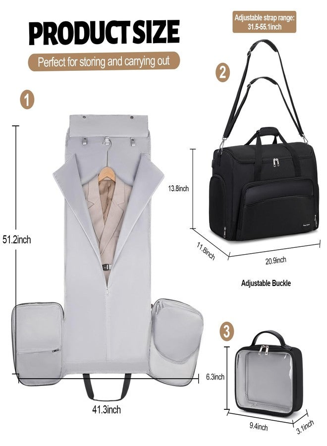 Bevalsa Garment Duffle Bags for Travel, Convertible Garment Bag for Men Women, Carry On Duffle Bag Backpack with Shoe Compartment & Toiletry Bag, 4 in 1 Hanging Suitcase Suit Travel Bags (Black) - Image 2
