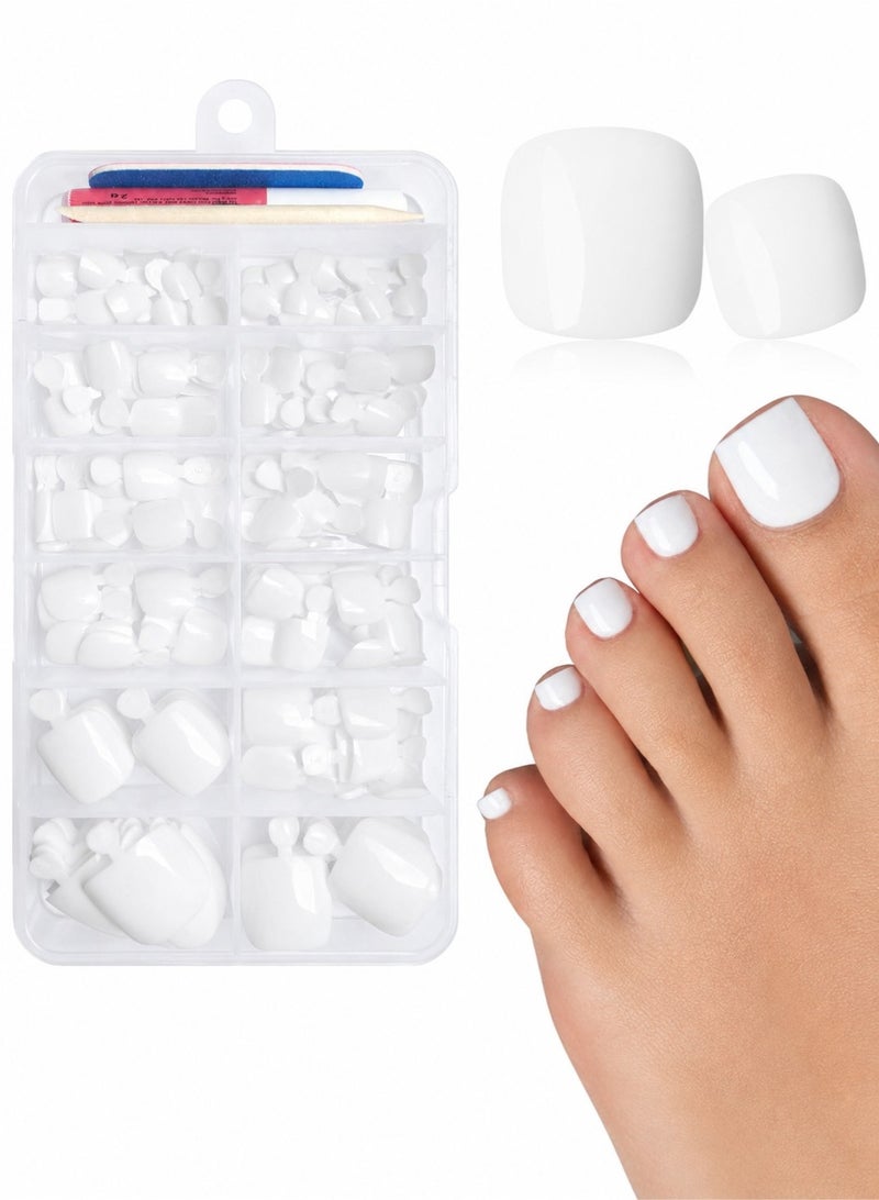 CHU DAI White Toenail Set – Glossy Natural Fake Toenails Pedicure Kit, Easy DIY Nail Tips, Long-Lasting Comfortable Fit - Image 1