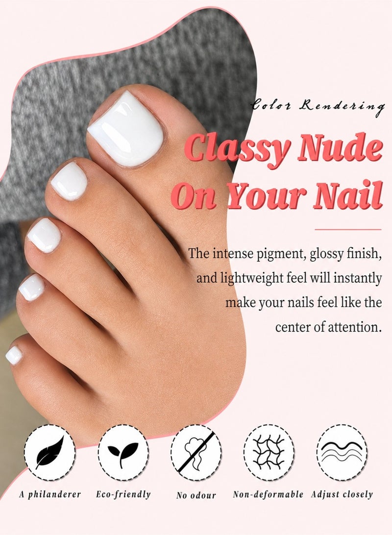CHU DAI White Toenail Set – Glossy Natural Fake Toenails Pedicure Kit, Easy DIY Nail Tips, Long-Lasting Comfortable Fit - Image 5