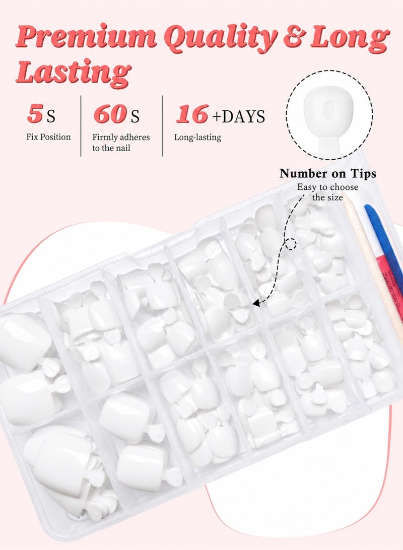 CHU DAI White Toenail Set – Glossy Natural Fake Toenails Pedicure Kit, Easy DIY Nail Tips, Long-Lasting Comfortable Fit - Image 4