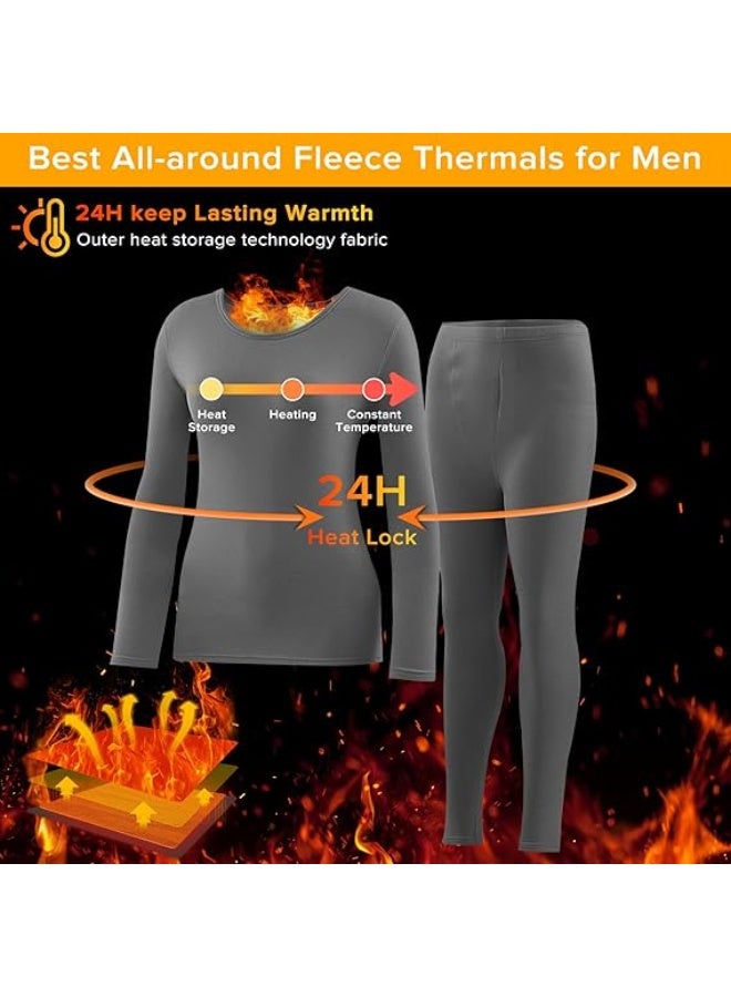 JOGAMS Long Johns Thermal Underwear for Men Fleece Lined Base Layer Set Super Soft Fleece Perfect for Men Who Like to Practice Outdoor and Winter Sports Men's Long Sleeve Pajama Top and Pants Set - Image 2