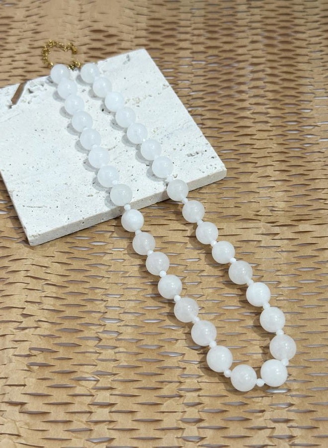 DOLLESS Beaded Necklace for Women Boho Crystal Bead Natural Stone Choker Necklace Handmade Charm Necklace (White) - Image 5