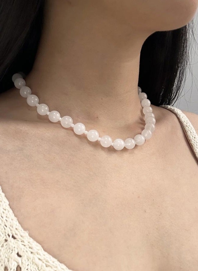 DOLLESS Beaded Necklace for Women Boho Crystal Bead Natural Stone Choker Necklace Handmade Charm Necklace (White) - Image 3