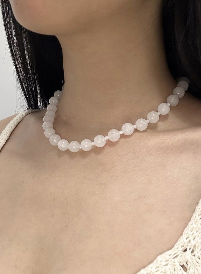 DOLLESS Beaded Necklace for Women Boho Crystal Bead Natural Stone Choker Necklace Handmade Charm Necklace (White) - Image 4