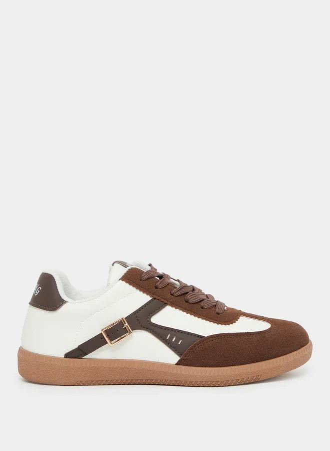 ستايلي Styli Color Block Buckle Detail Lace Up Sneakers
