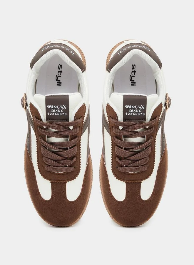 Styli Styli Color Block Buckle Detail Lace Up Sneakers