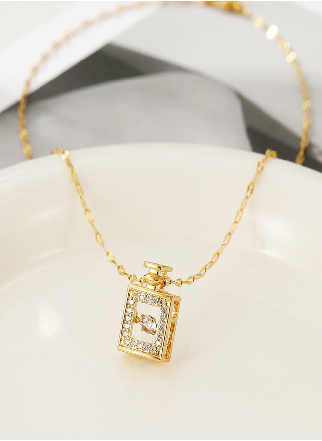 ماركة غير محددة - عقد قلادة زجاجة عطر على شكل قلب مرصع بالزركون المدمج بشكل فاخر، مع سلسلة تيتانيوم ستيل مثالي للارتداء اليومي للسيدات - Image 1