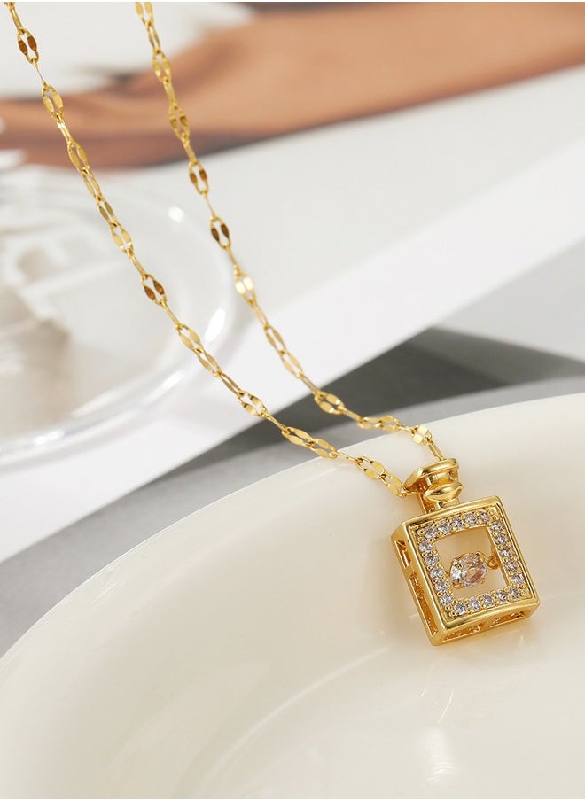 ماركة غير محددة - عقد قلادة زجاجة عطر على شكل قلب مرصع بالزركون المدمج بشكل فاخر، مع سلسلة تيتانيوم ستيل مثالي للارتداء اليومي للسيدات - Image 1