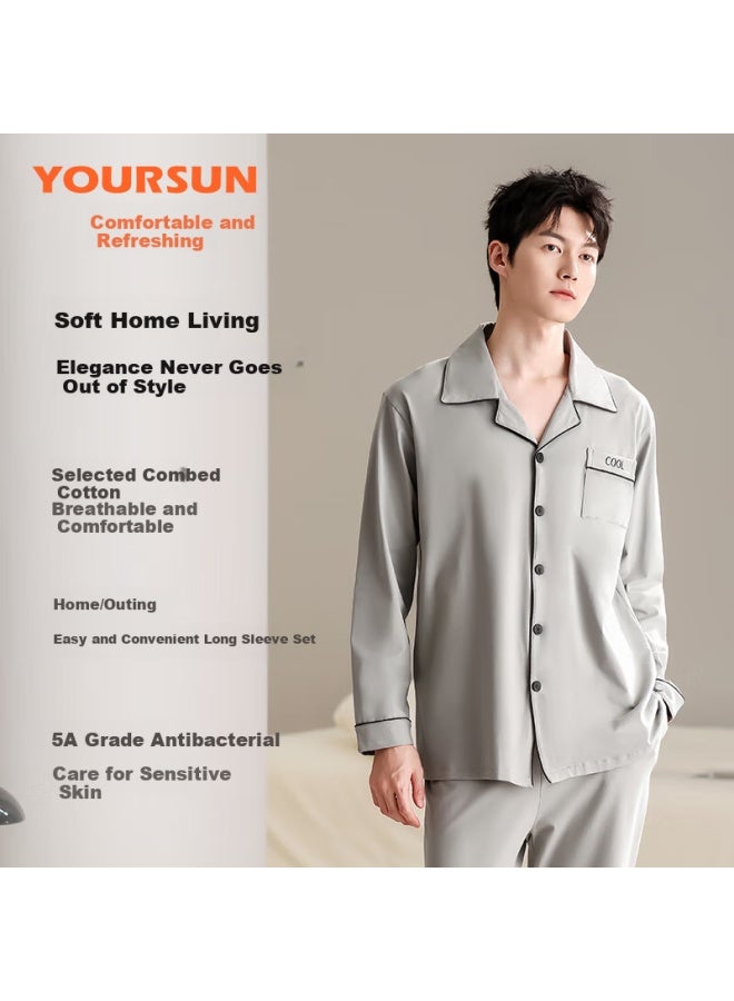 Your Sun Yiershuang Men's Pajamas, Autumn And Winter Cotton Long-sleeve Cardigan, Loose Casual Wear, Home Loungewear Set - Image 2