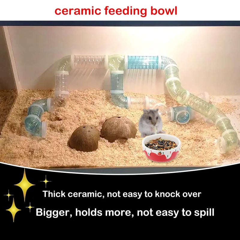 DQITJ 2 Pcs Hamster Ceramic Bowl, Small Animals Anti-Turning Food Water Bowl for Rabbit Hamster Guinea Pig Hedgehog Squirrel (Pink and Red) - Image 3
