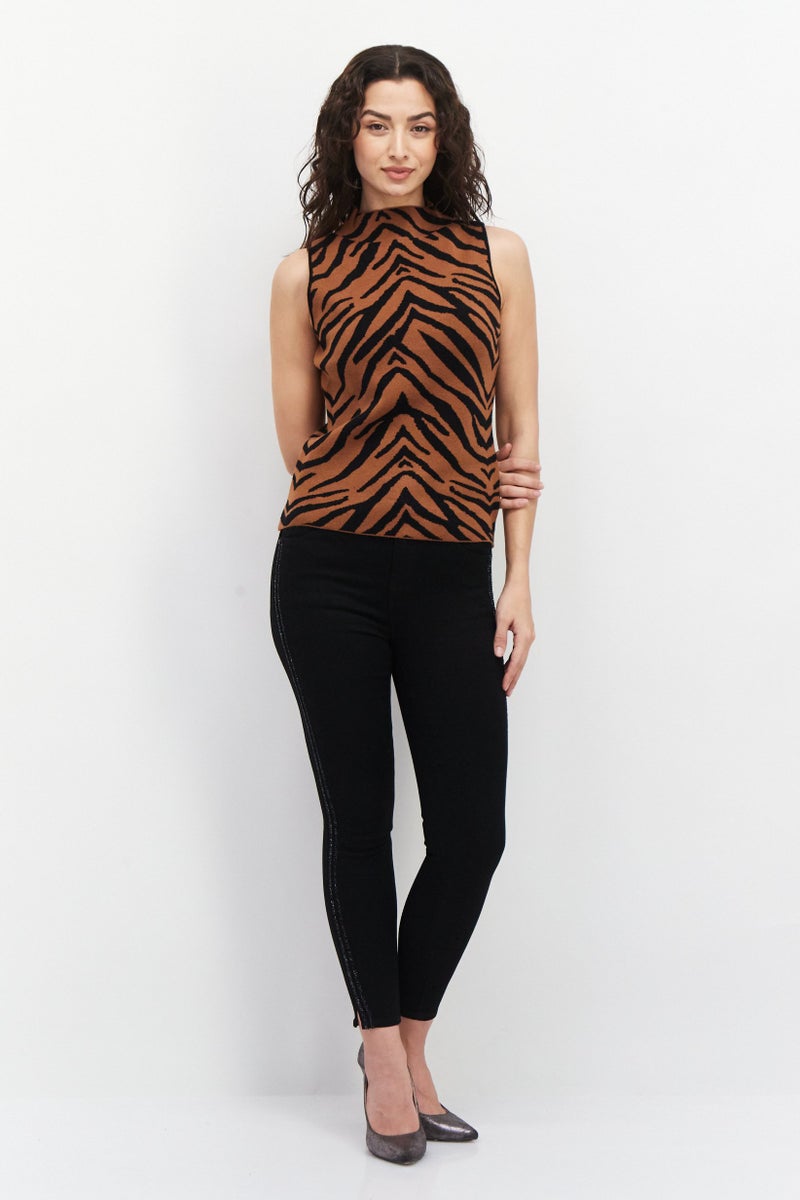 CARMEN MARC VALVO Women Mock Neck Sleeveless Top, Brown - Image 2