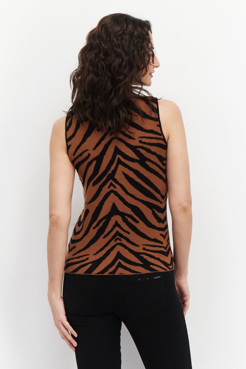 CARMEN MARC VALVO Women Mock Neck Sleeveless Top, Brown - Image 3