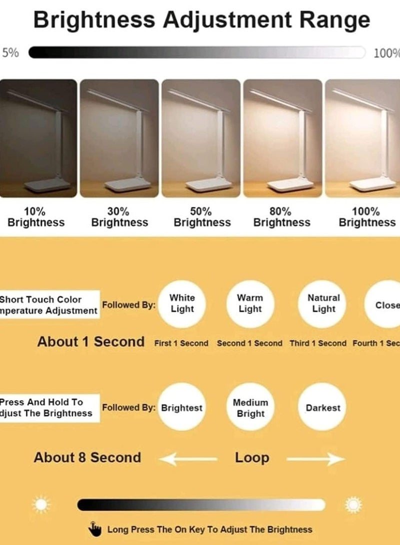 2 in 1 LED Desk Lamp 180 Degree Adjustable Eye-Care Rotatable Desk Lamp for Home Office Work Table - Image 5