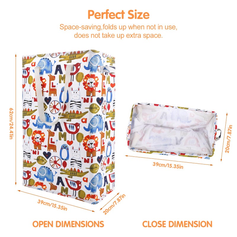 Odonata Slim Laundry Hamper Handles Collapsible Laundry Basket Thin Dirty Clothes Basket Narrow Laundry Bag Foldable Dirty Hamper 48L (Animal) - Image 2