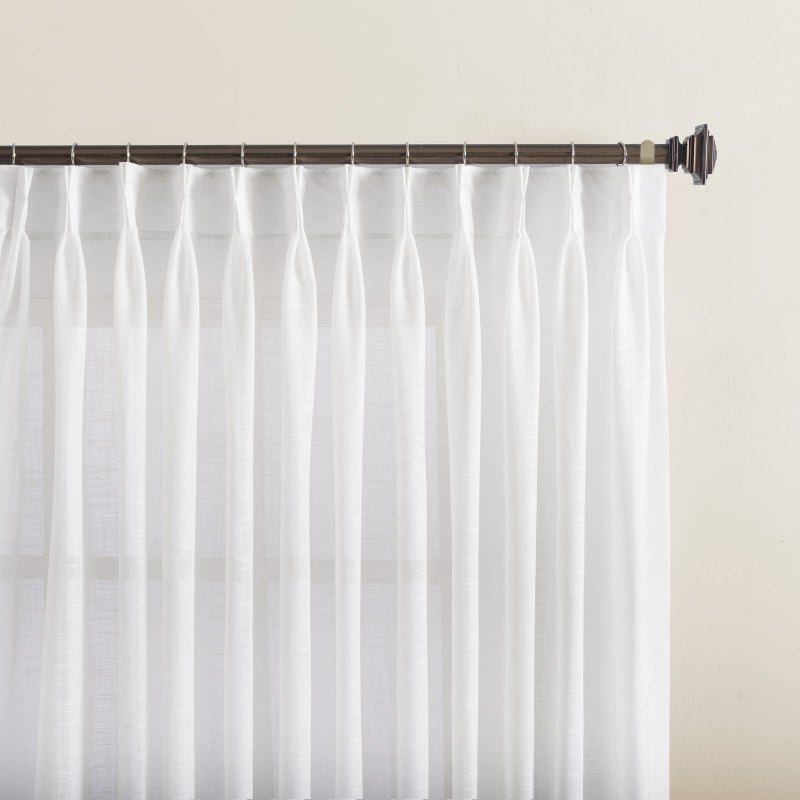 LANTIME Sheer White Curtains 96 inches Long Double Pleat Window Curtains Panels Drapery 52 W x 96 L Set of 2