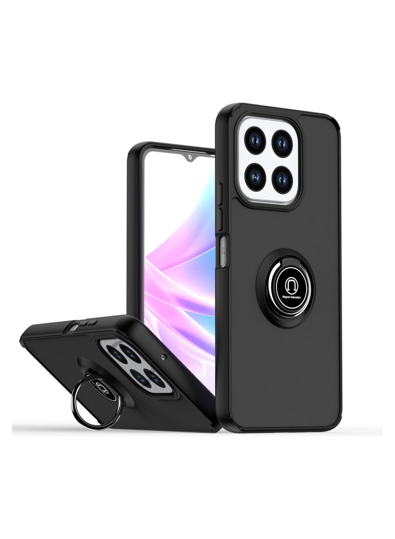 Case for Honor X6b Case Cover Metal Ring Holder Grip Kickstand Car Magnetic Mount Shockproof Matte Hard Back Bumper Case for Samsung Honor X6B 2024 (Black)