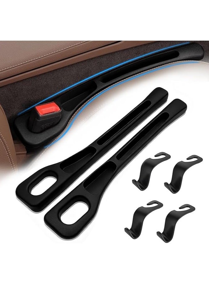 Car Seat Gap Filler Organizer, 2 PCS Car Seat Crevice Blocker with 4 PCS Seat Headrest Hooks, Multifunctional Gap Filler Avoids Things Falling for Cars, Suv and Trucks - Image 1