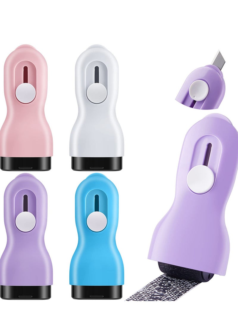 SOLARAE 4 Pcs Identity Protection Roller Stamps Confidential Security Roller ID Guard Roller Stamp with Retractable Box Opener, Privacy Security Ink Roller to Cover Personal Information Address Mail ID - Image 1