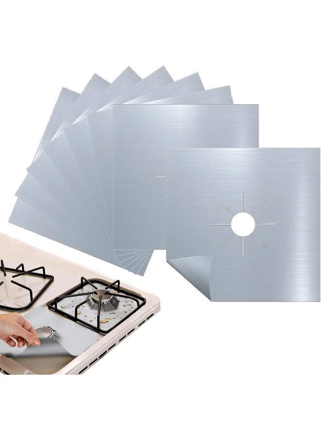 Rubik 8pieces Gas Stove Burner Covers, Non-Stick Gas Range Protectors Reusable Aluminum Foil Cover Liner Mat Pad - Dishwasher Safe, Silver  - Image 1