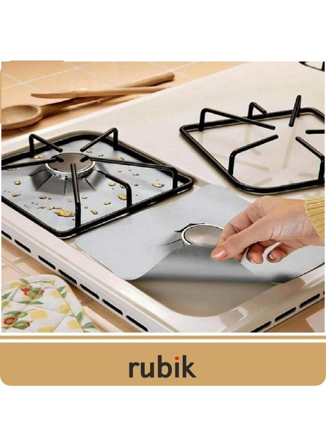 Rubik 8pieces Gas Stove Burner Covers, Non-Stick Gas Range Protectors Reusable Aluminum Foil Cover Liner Mat Pad - Dishwasher Safe, Silver  - Image 3