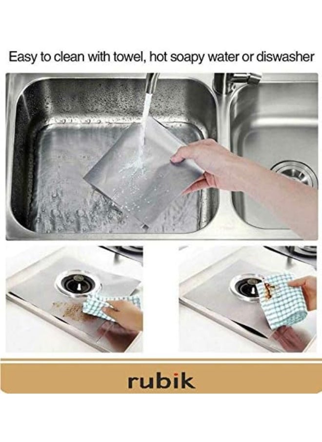 Rubik 8pieces Gas Stove Burner Covers, Non-Stick Gas Range Protectors Reusable Aluminum Foil Cover Liner Mat Pad - Dishwasher Safe, Silver  - Image 4