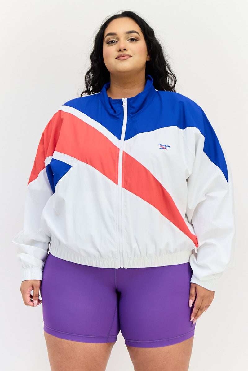 Reebok جاكيت خارجي طويل الأكمام للنساء بحجم كبير، متعدد الألوان - Image 1