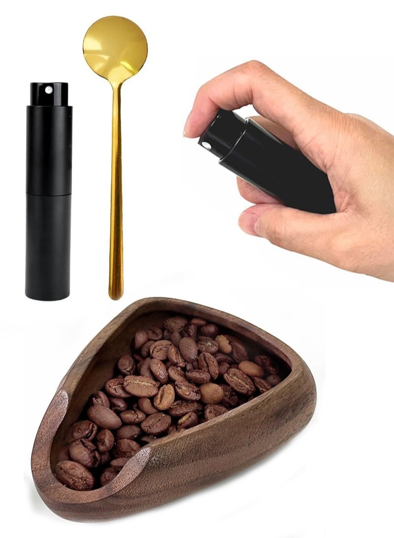Aikanbo Coffee Bean Dosing Cup Set 3Pcs Coffee Bean Dosing Cup, Spray Bottle and Spoon Set, Wooden Dosing Vessel Tray Single Dose Measuring Tray Kit Wooden Single Dosing Tray For Coffee or Tea - Image 1