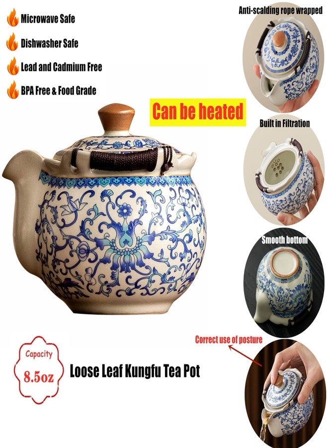 CmengAo Blue and White Porcelain Teapot and Teacups Set, Ceramic Floral Tea Pot with 4 Tea Cups, Chinese Kungfu Tea Pitcher Sets for Home Office Zen Tea Ceremony, Gift Box Packaging (8.5 oz) - Image 4