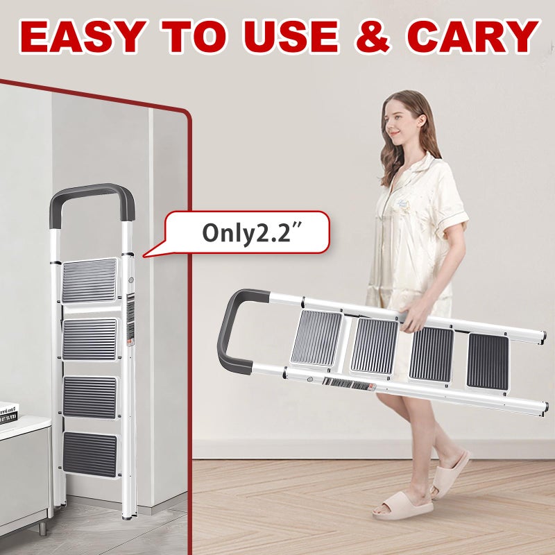 JaxSteam 3 Step Ladder with Handrail and Anti-Slip and Wide Pedal 330lbs Capacity Folding Step Stool for Household Kitchen Office(White-F, 3-Step with Handrail) - Image 5