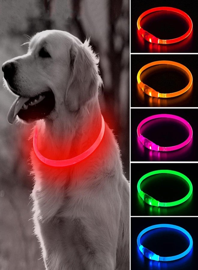 BSEEN Light Up Dog Collar - Type-C Rechargeable LED Dog Collar - 360° Glow in The Dark Pet Collar for Small Medium Large Dogs, TPU Cuttable Puppy Collar Safety Dog Lights for Night Walking (Red 70cm) - Image 1